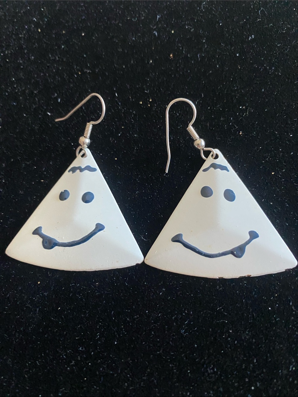 Smiley Triangle White and Navy Dangle Earrings